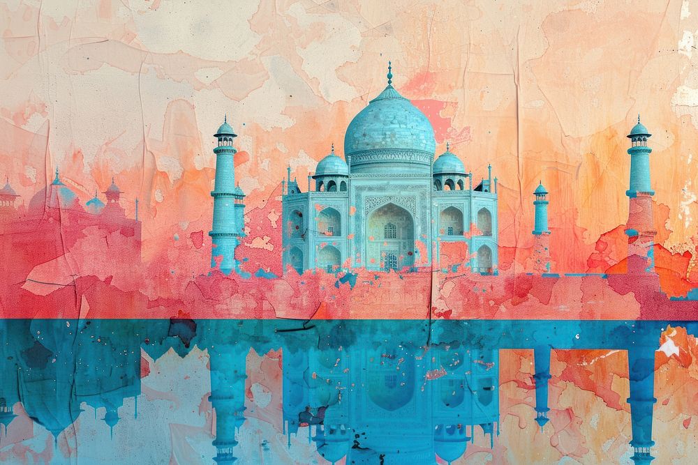 Abstract taj mahal ripped paper art architecture building.