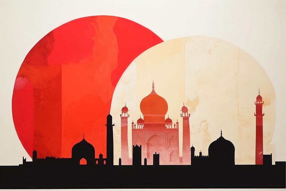 Abstract taj mahal ripped paper architecture dome art.
