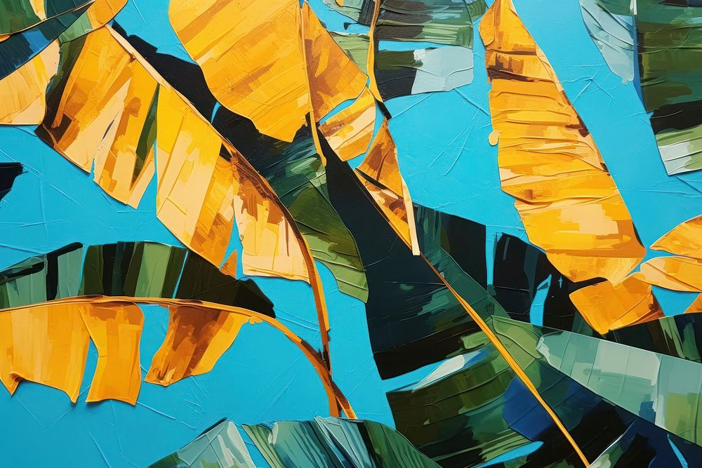 Abstract tropical leaf ripped paper art painting tropics.