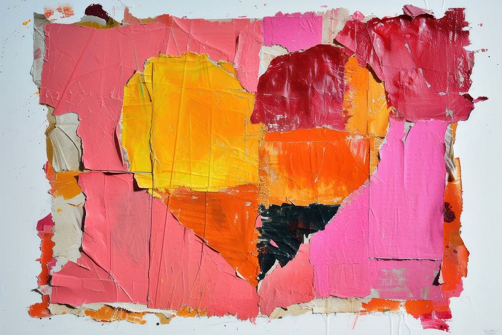 Abstract valentine ripped paper art painting collage.