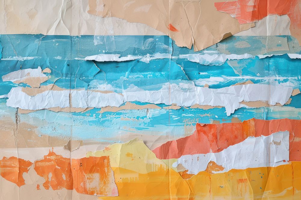 Abstract beach ripped paper art painting backgrounds.