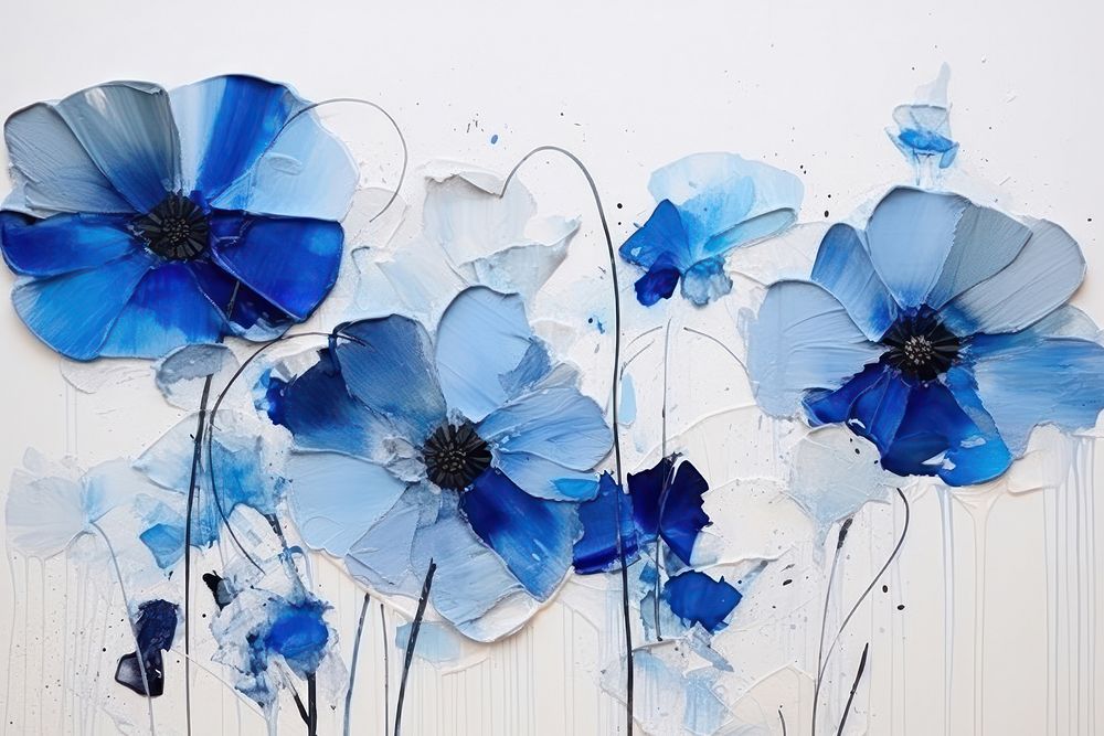 Abstract blue flowers ripped paper art petal plant.