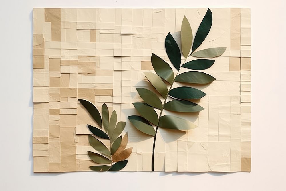 Abstract brown plant ripped paper art leaf wall.