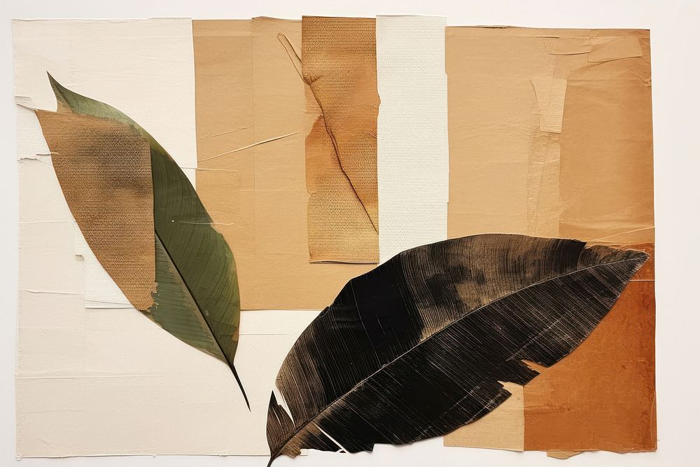 Abstract brown plant ripped paper art collage leaf.
