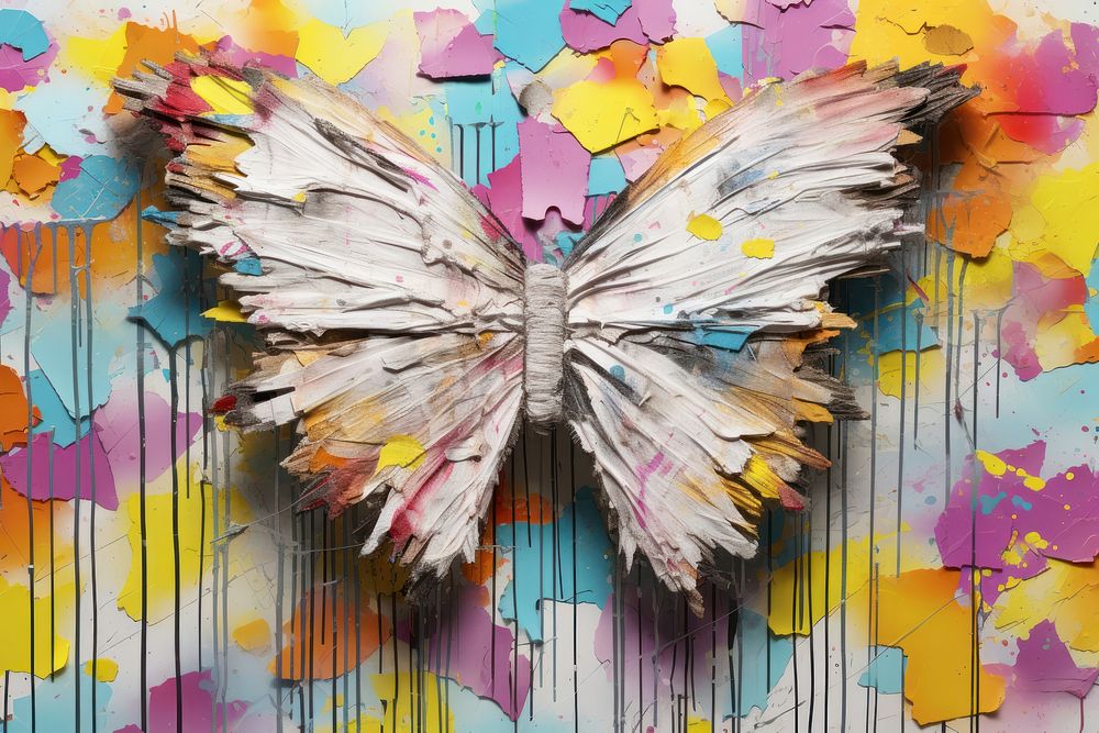 Abstract butterfly ripped paper parallel glitch effect art painting backgrounds.