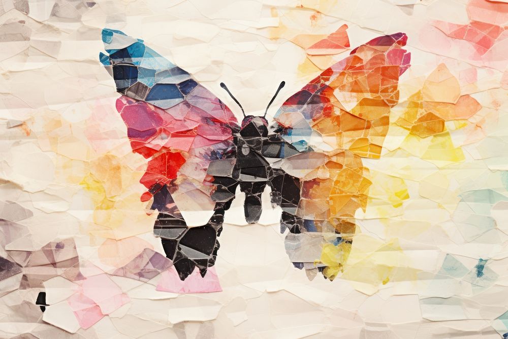 Abstract butterfly ripped paper parallel glitch effect art collage creativity.
