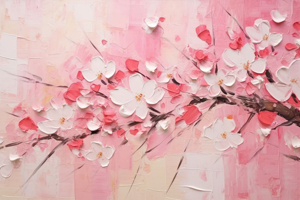 Abstract cherry blossom ripped paper parallel oil texture art flower petal.