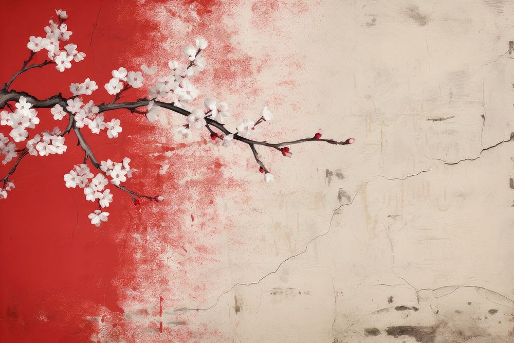 Abstract cherry blossom ripped paper parallel oil texture architecture flower plant.