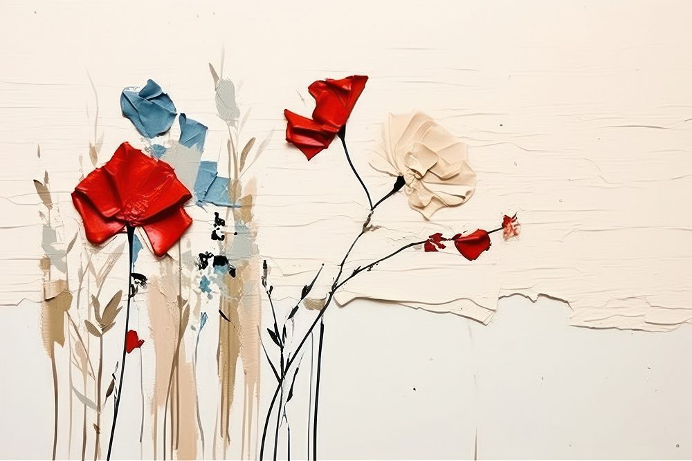 Abstract flowers ripped paper art painting drawing.