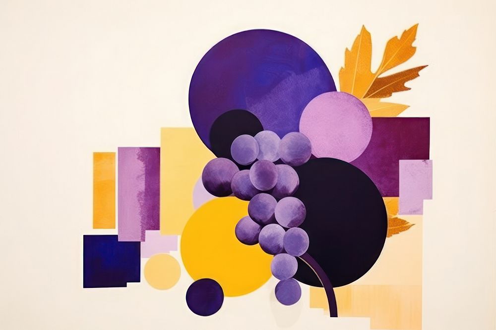 Abstract grapes ripped paper art painting purple.