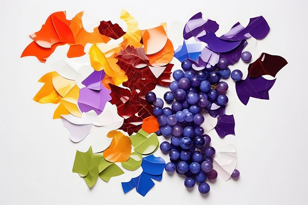 Abstract grapes ripped paper art arrangement celebration.