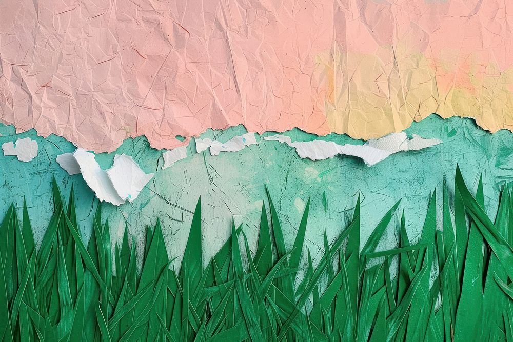Abstract grass ripped paper art painting plant.