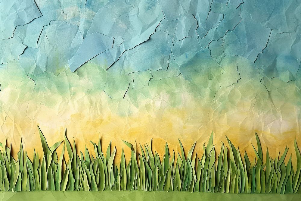 Abstract grass ripped paper art painting plant.