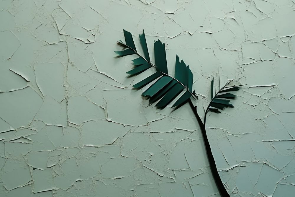 Abstract green plant ripped paper leaf wall art.