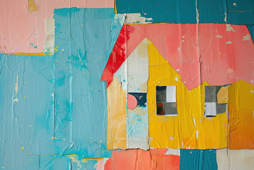 Abstract house ripped paper art architecture building.