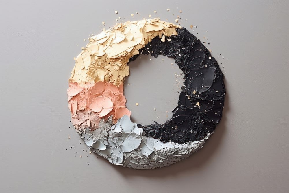 Abstract iridescent moon ripped paper marble effect art circle powder.