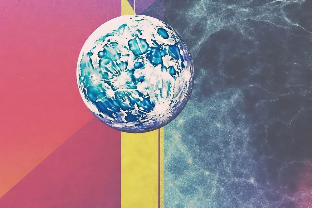 Abstract iridescent moon ripped paper marble effect sphere planet space.