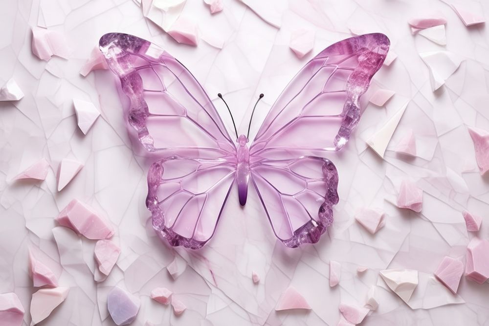 Abstract iridescent butterfly ripped paper marble effect flower petal plant.