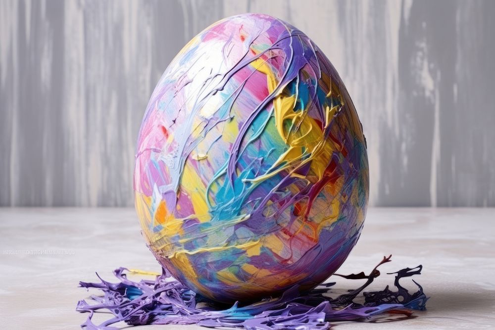 Abstract iridescent easter ripped paper marble effect art egg celebration.