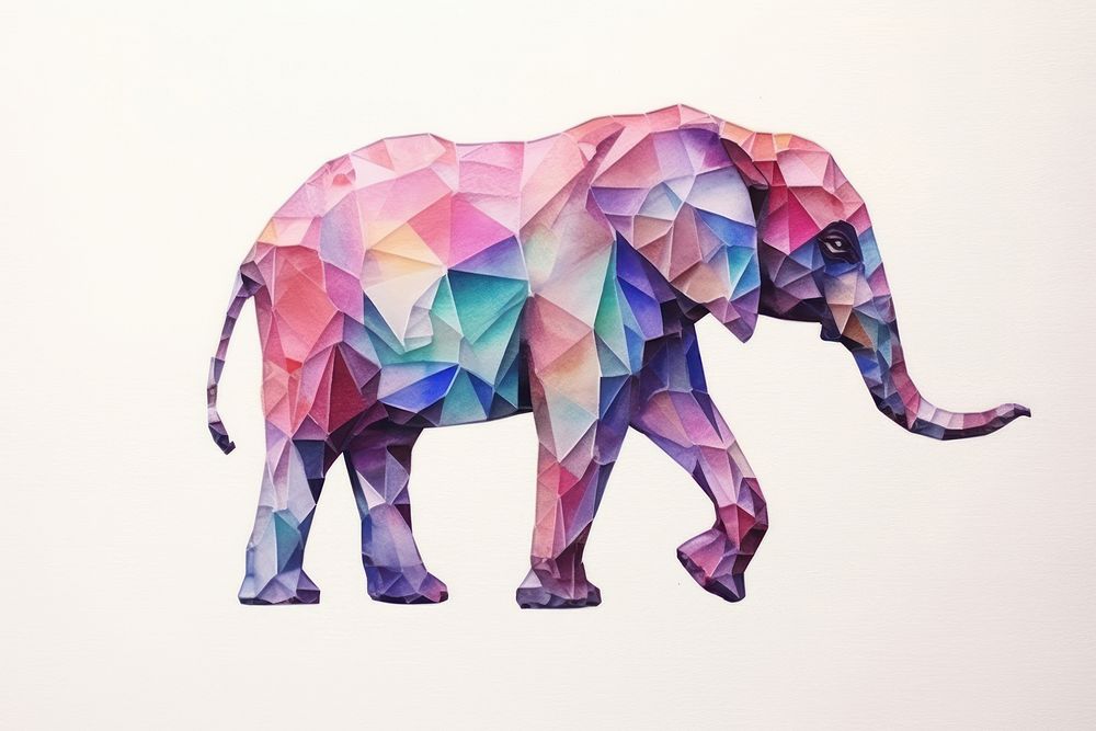 Abstract iridescent elephant ripped paper marble effect art wildlife animal.