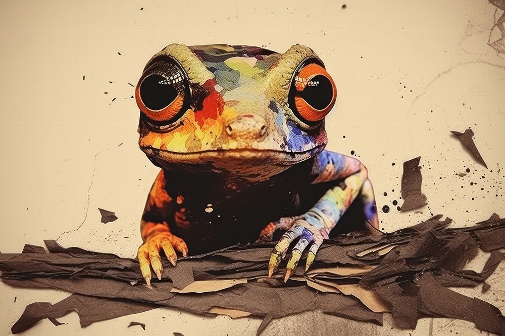 Abstract iridescent frog ripped paper marble effect amphibian wildlife animal.