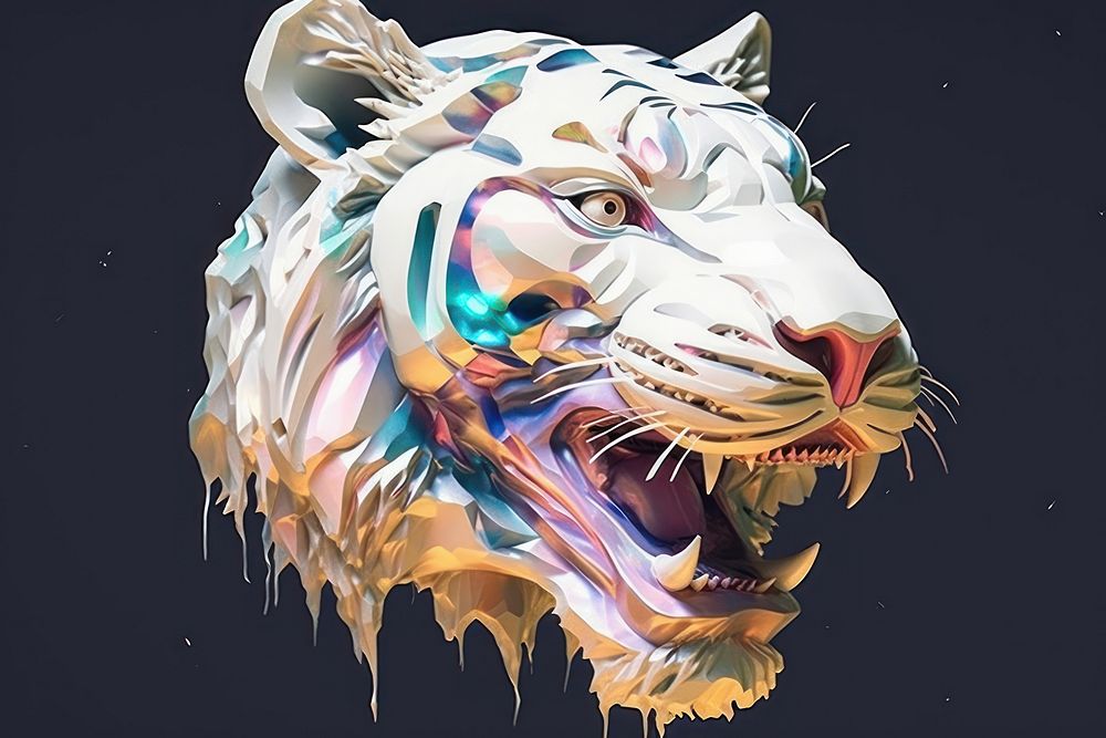 Abstract iridescent tiger ripped paper parallel glitch effect art animal mammal.
