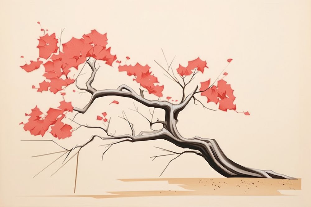 Abstract japanese tree ripped paper art painting blossom.