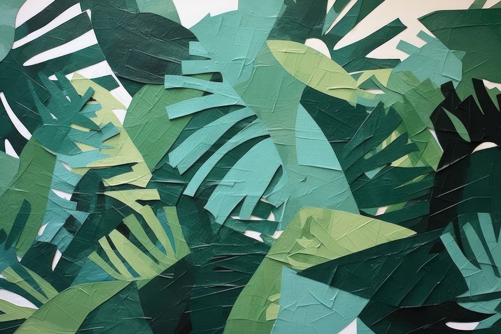 Abstract jungle ripped paper art collage plant.
