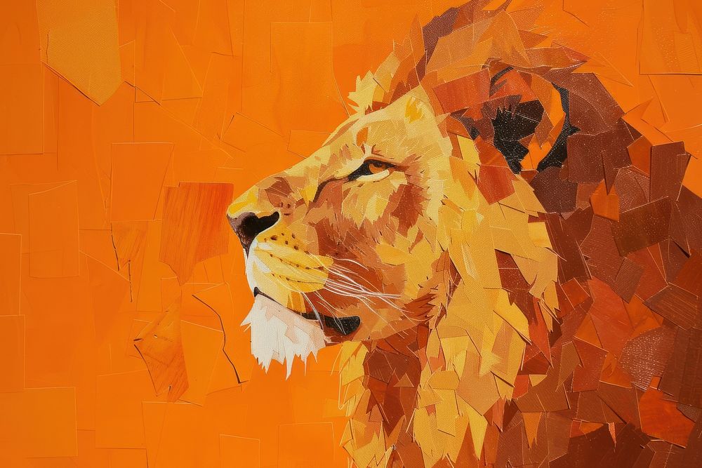 Abstract lion ripped paper art painting mammal.