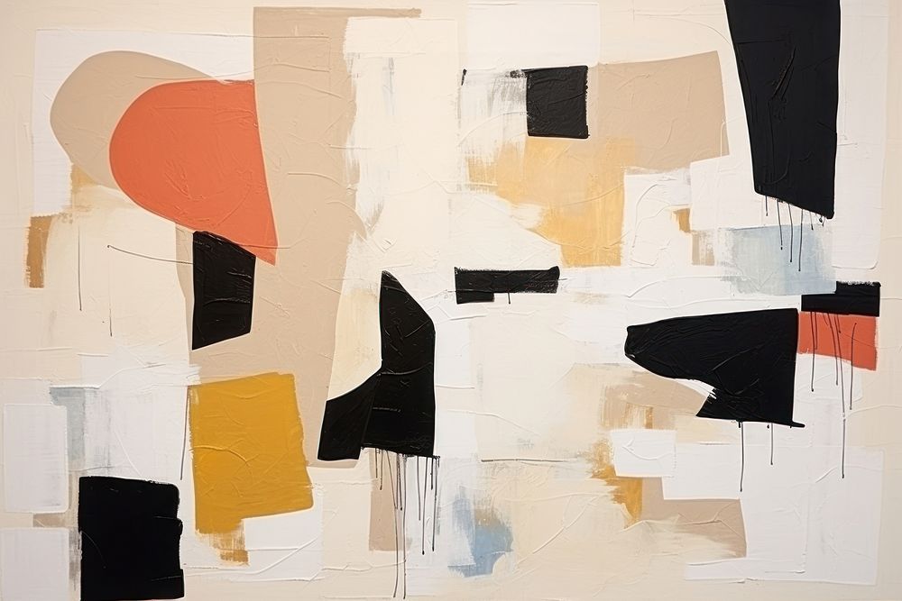 Abstract living room ripped paper collage art painting.