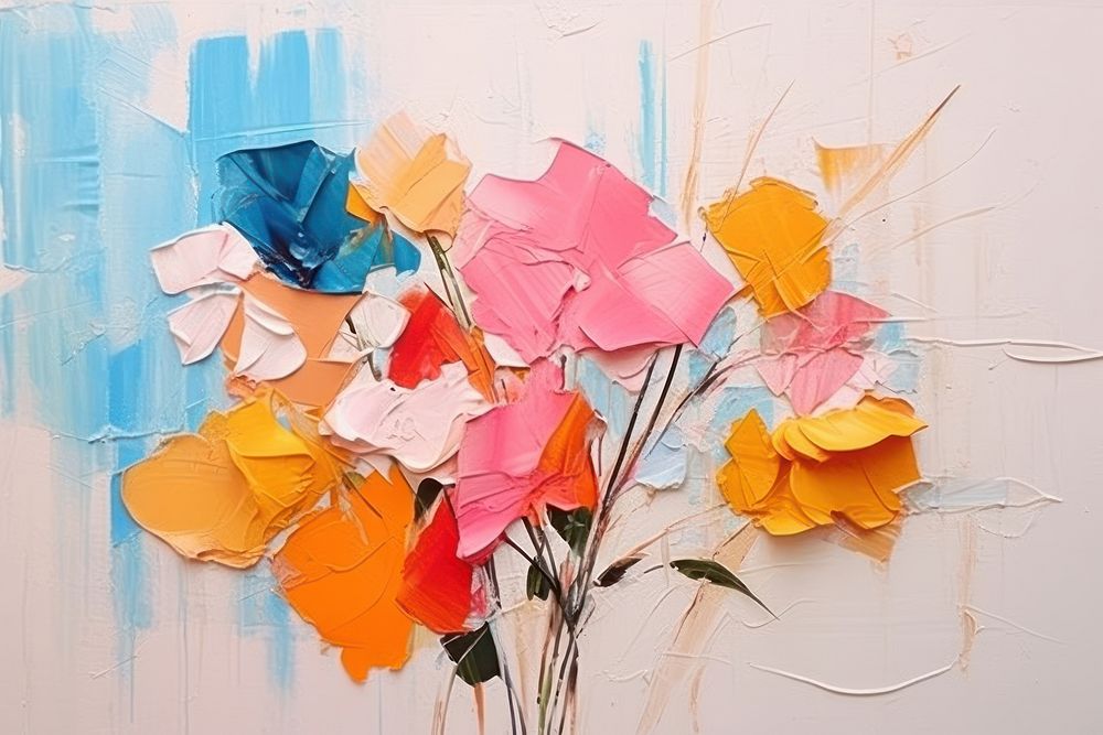 Abstract luminous flowers ripped paper art painting plant.