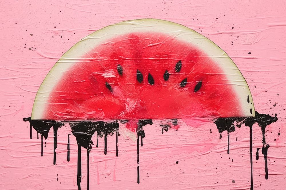 Abstract luminous fruit ripped paper parallel watermelon food art.