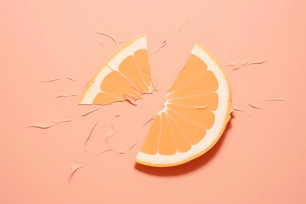 Abstract luminous grapefruit ripped paper plant food freshness.