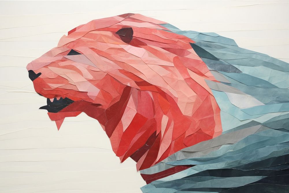 Abstract merlion ripped paper art painting mammal.
