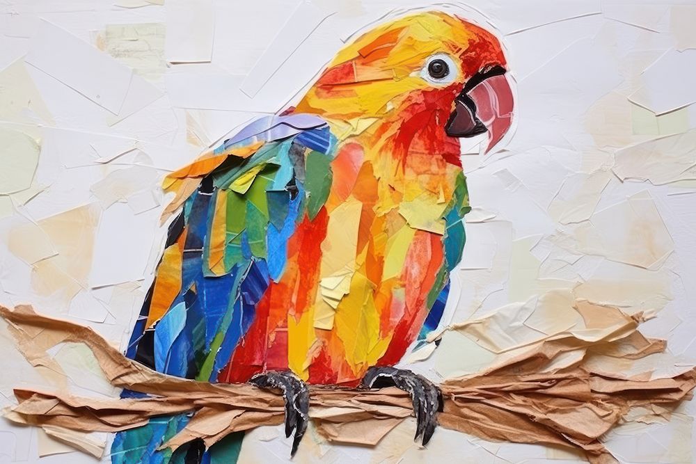 Abstract parrot ripped paper art animal bird.