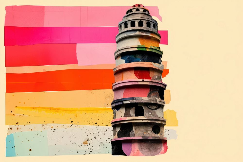 Abstract pisa tower ripped paper art architecture lighthouse.