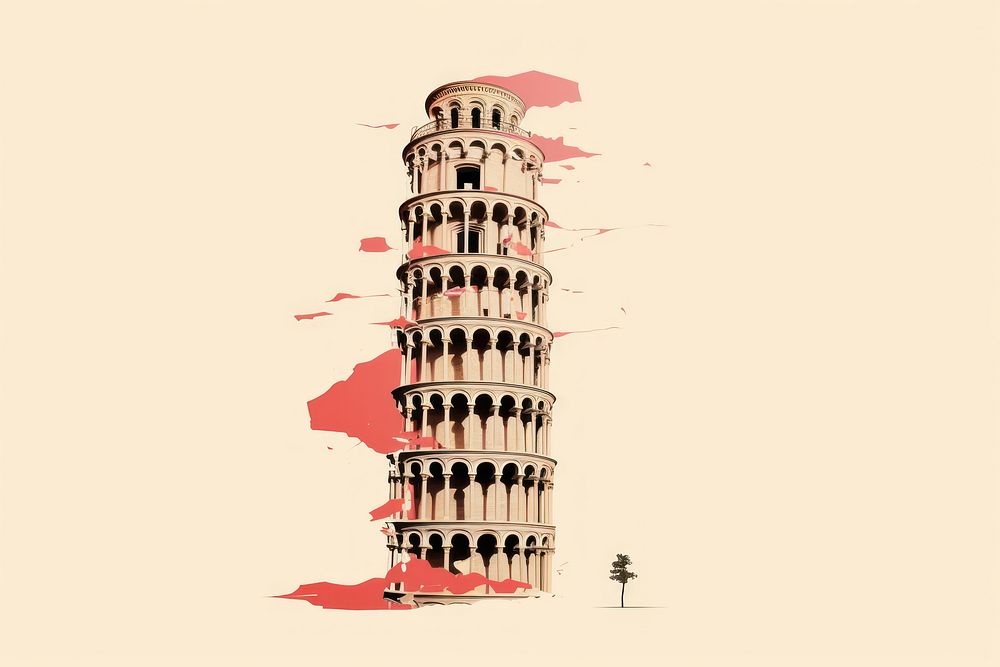 Abstract pisa tower ripped paper architecture building landmark.