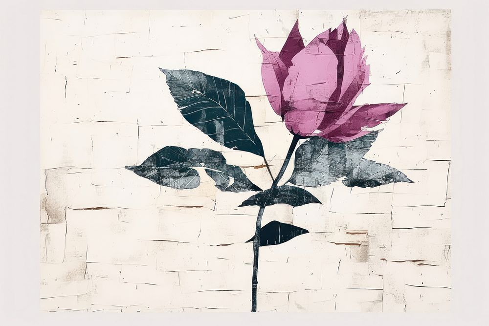 Abstract purple rose ripped paper art flower plant.