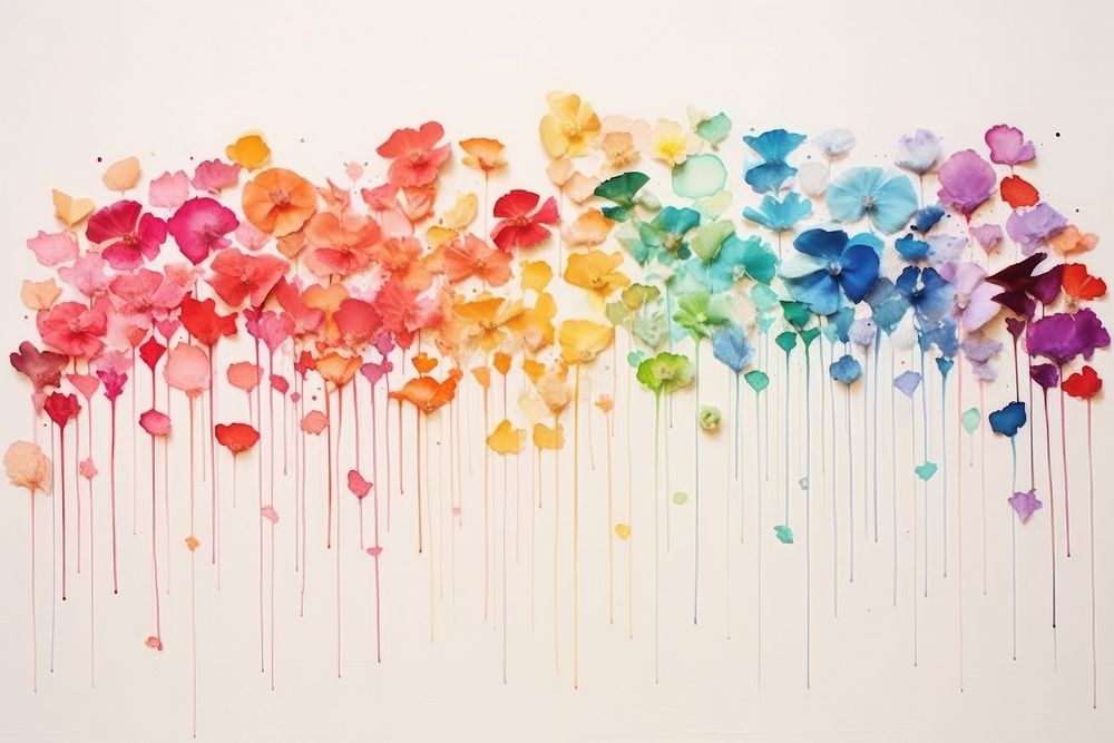 Abstract random rainbow flowers ripped paper art petal backgrounds.