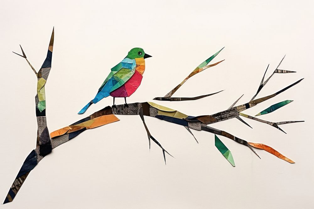 Abstract rainbow bird ripped paper animal art creativity.