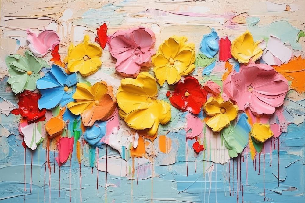 Abstract rainbow flowers ripped paper art painting petal.
