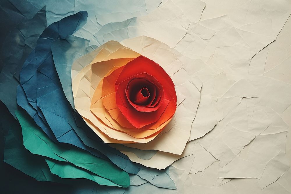 Abstract rainbow rose ripped paper art flower petal.