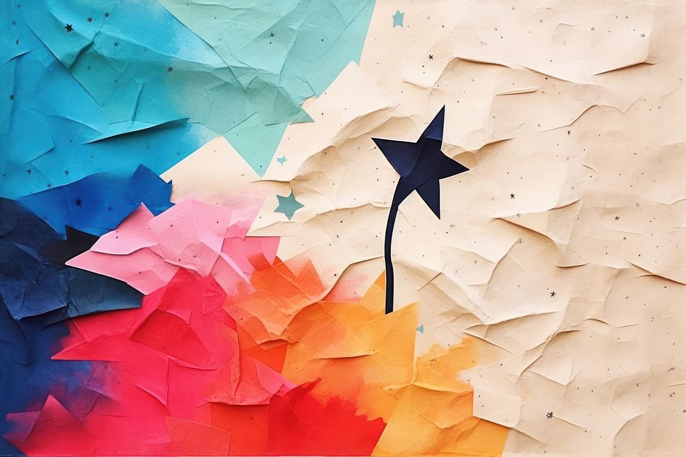Abstract rainbow star ripped paper art origami backgrounds.