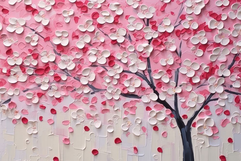 Abstract sakura meadow ripped paper art outdoors flower.