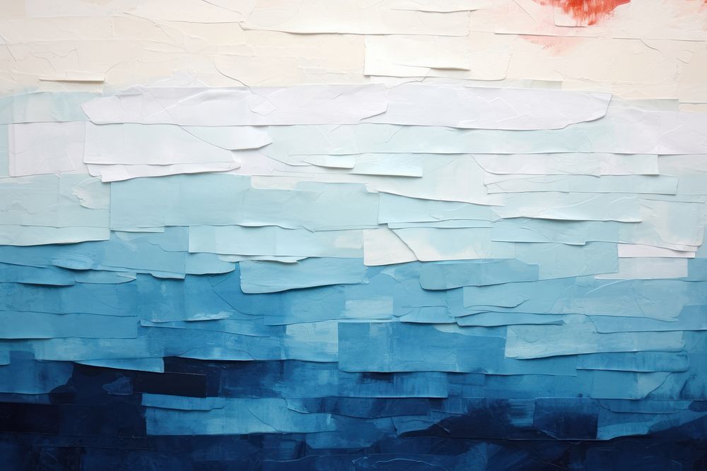 Abstract sky and sea ripped paper art painting wall.