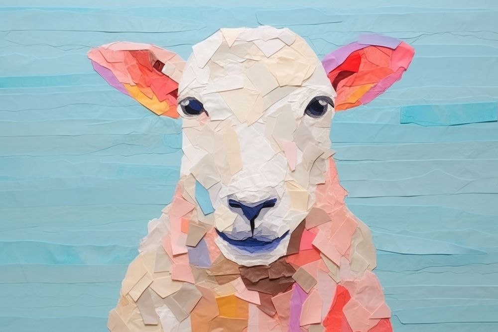 Abstract sheep ripped paper art livestock animal.