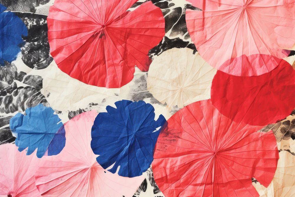 Abstract snow flowers ripped paper umbrella collage leaf.