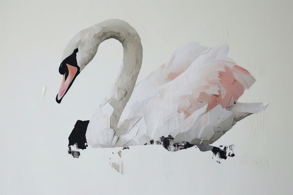 Abstract swan ripped paper animal bird art.