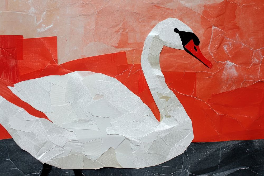 Abstract swan ripped paper animal bird art.