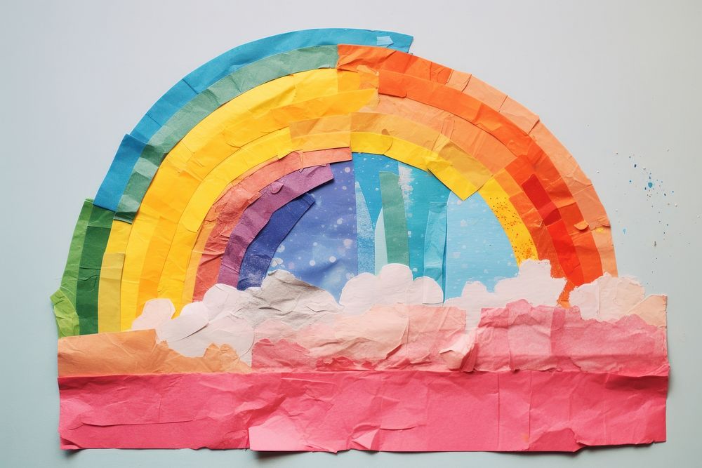 Abstract stunning rainbow on sky ripped paper art painting toy.